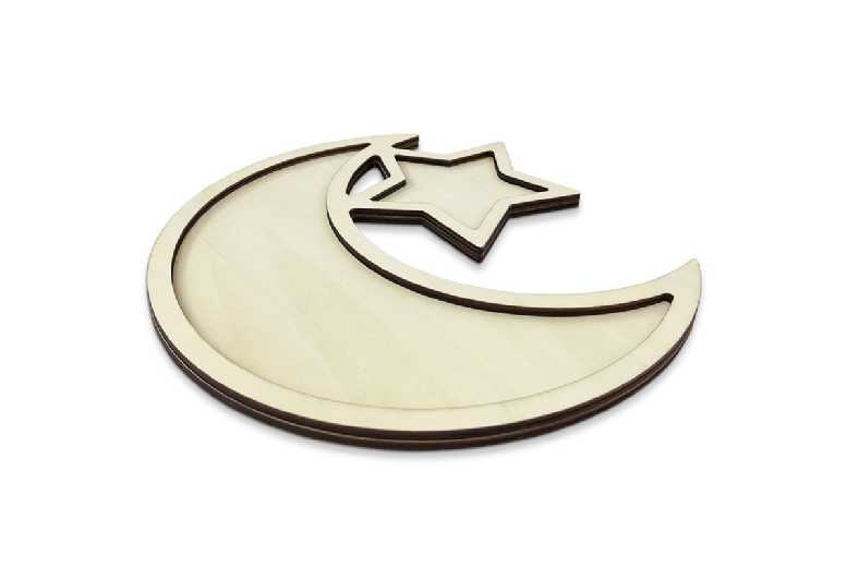 Moon Star Decorative Wooden Tray – Natural Wood, Handcrafted, 27x29cm, Middle Eastern Style | Wowcher