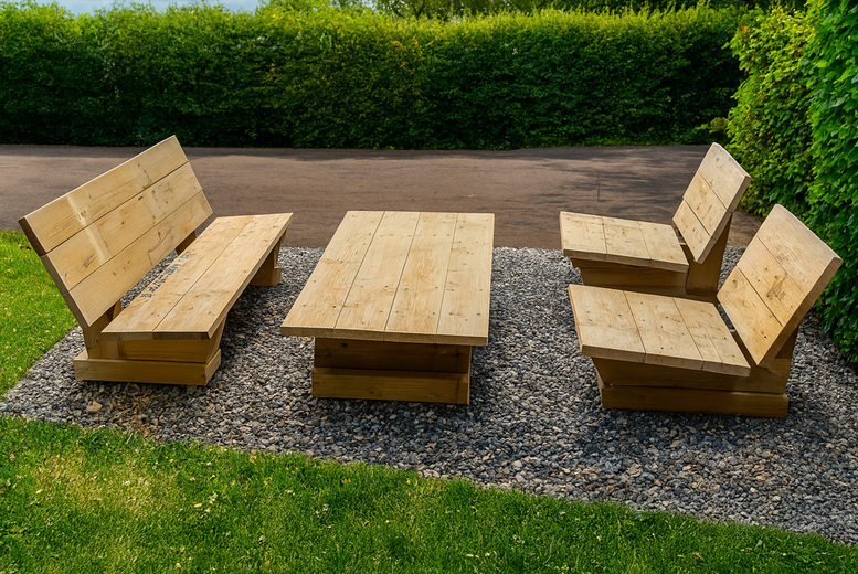 Rustic Scaffold Board 4 Piece Garden Furniture Set-Classic & Durable | Wowcher Rustic Scaffold Board 4 Piece Garden Furniture Set-Classic & Durable | Wowcher