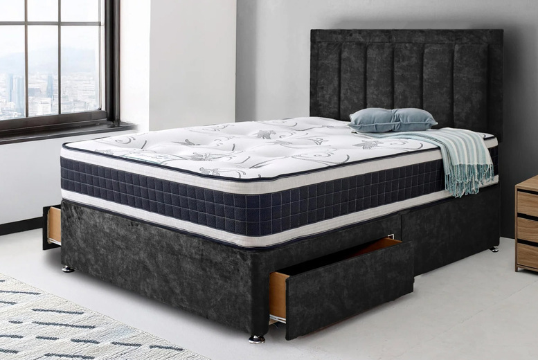 Black Bogota Divan Bed with Striped Headboard and Storage | Wowcher