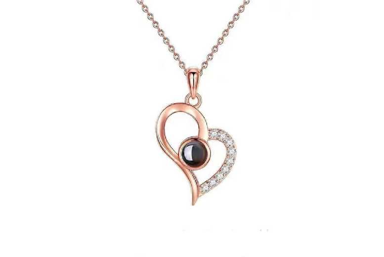 Hypoallergenic Rose Gold Love Memory Projection Pendant Necklace – Adjustable Chain, 100 Languages, Personalised Gift | Wowcher