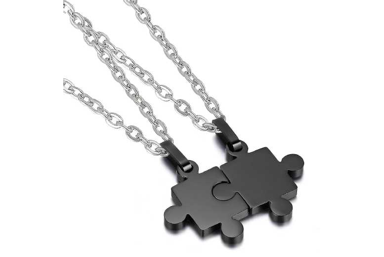 2pcs Black Stainless Steel Puzzle Matching Couple Pendant Necklace Set | Wowcher 2pcs Black Stainless Steel Puzzle Matching Couple Pendant Necklace Set | Wowcher