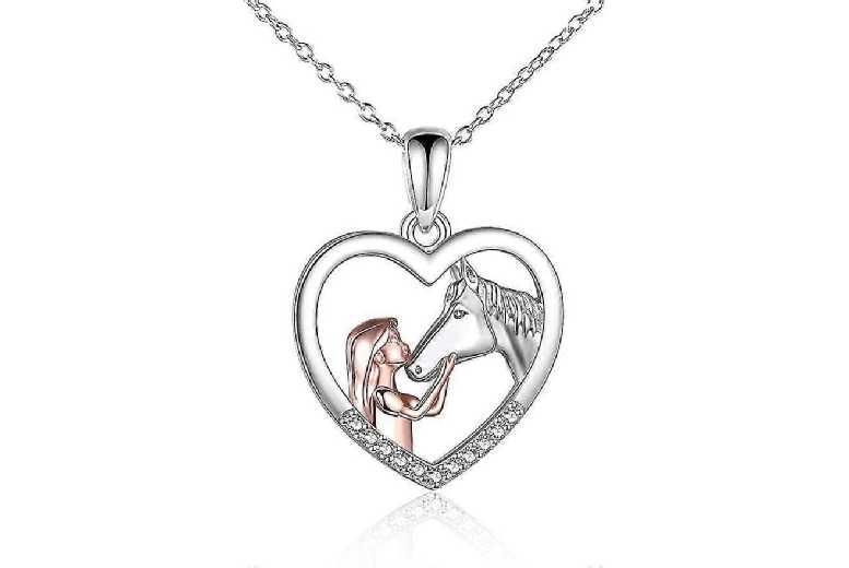 Cubic Zirconia Girl & Horse Pendant Necklace – Hypoallergenic Jewellery Gift for Women & Girls | Wowcher