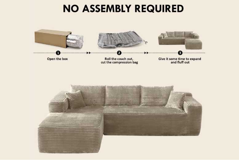Modern Fabric L-Shape Corner Sofa – Corduroy, 3-Seater, Left or Right Chaise | Wowcher Modern Fabric L-Shape Corner Sofa – Corduroy, 3-Seater, Left or Right Chaise | Wowcher