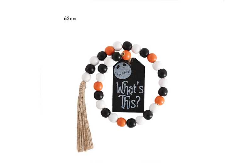 Wooden Zombie Bead Tassel Hanging Flag – Halloween Wall Art, Eco-Friendly Rustic Decor | Wowcher