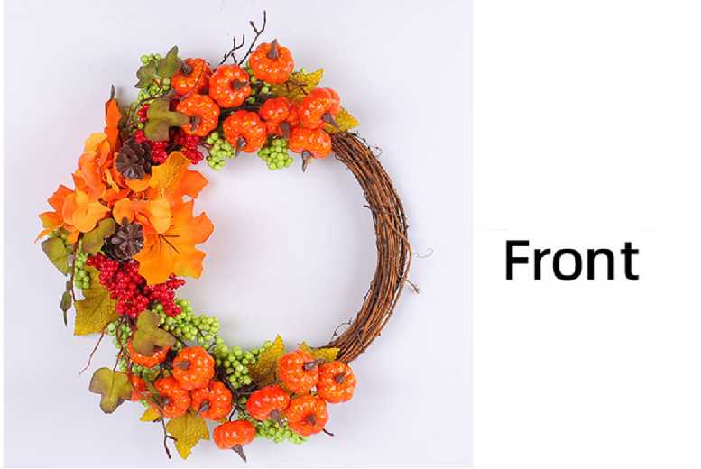 Handcrafted Autumn Pumpkin Vine Wreath Door & Wall Hanging Decoration – Fabric, Plastic, Foam, Natural Vine – Festive Fall Decor | Wowcher