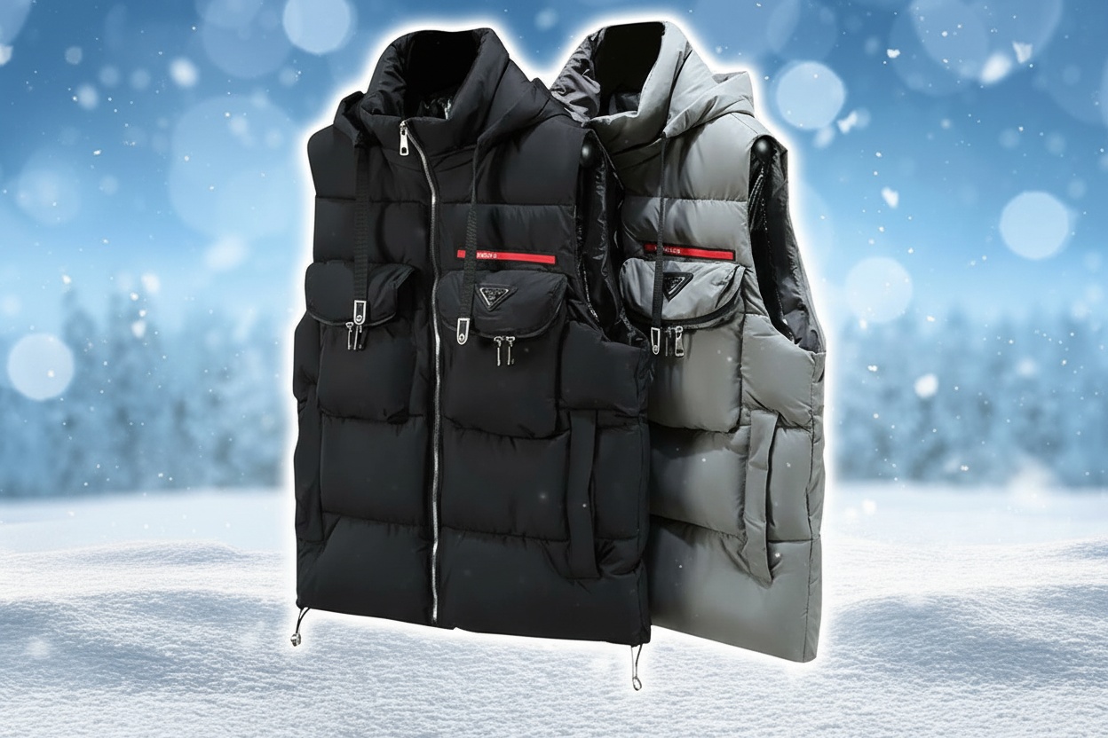 Prada Inspired Men's Thick Hooded Warm Gilet Deal Wowcher