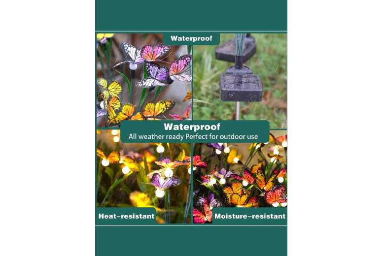 Solar LED Firefly Butterfly Garden Stake Lights – IP65 Waterproof Outdoor Lighting | Wowcher