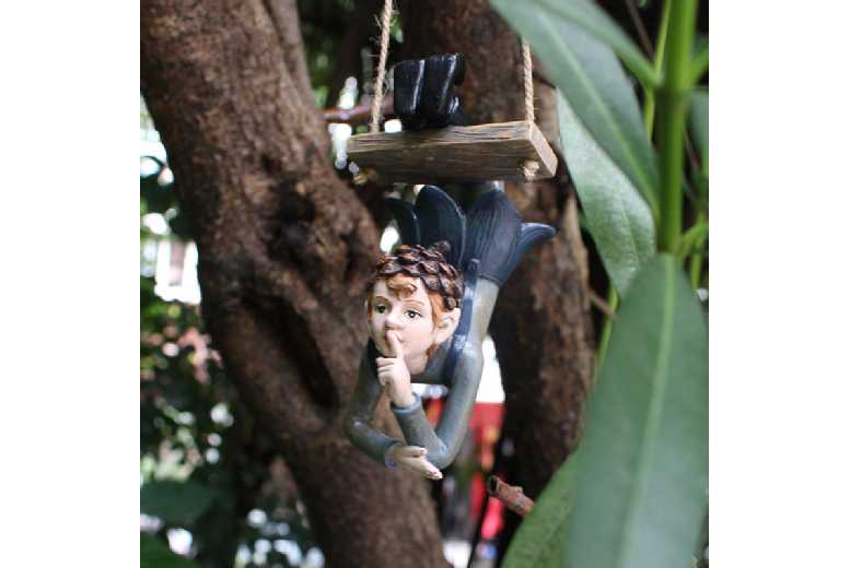 Resin Swing Elf Garden Ornament – Weather-Resistant Outdoor Decor | Wowcher