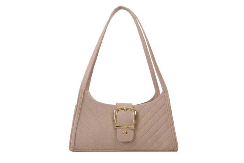 Khaki Striped Felt Shoulder Tote – Lightweight Fashion Handbag for Women | Wowcher