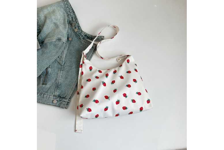 Unisex White Polka Dot Butterfly Girl Crossbody Tote Bag – Lightweight Canvas, Large Capacity, Multi-Colour Purse | Wowcher