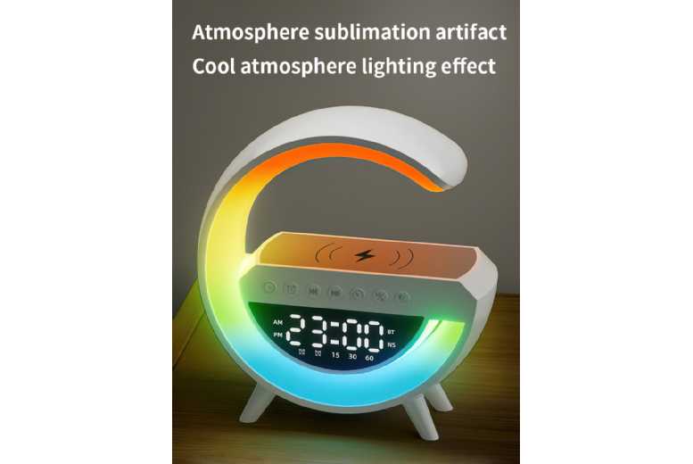 Wireless Charging Ambient Light Bluetooth Speaker – Fast Charger & LED Clock for iPhone, Samsung & More | Wowcher
