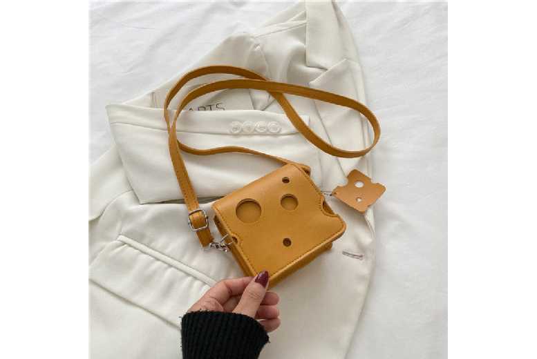 Black Vegan Leather Mini Crossbody Shoulder Bag – Unique Cheese Design, Lightweight, Multi-Compartment Purse | Wowcher