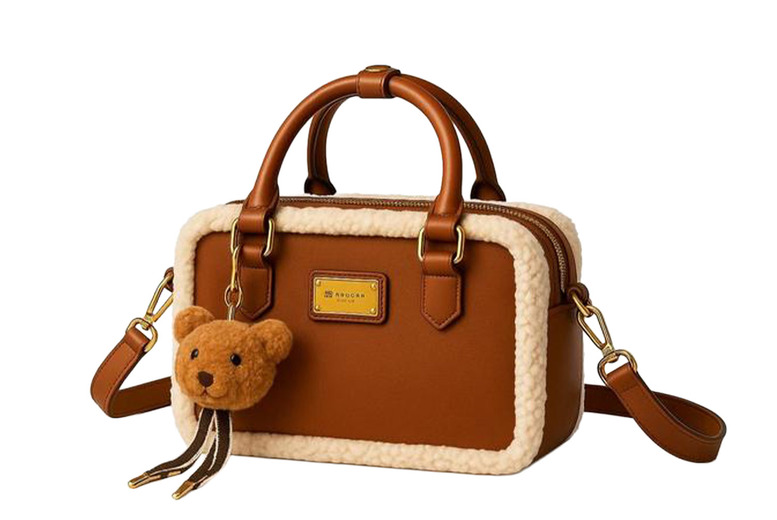 Unisex Brown Ugg- Retro Lamb Wool & Frosted Leather Bowling Crossbody Bag | Wowcher