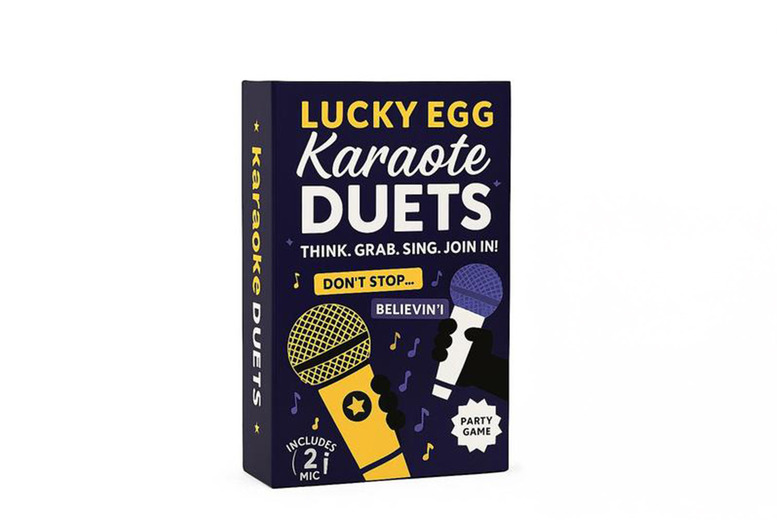 Lucky Egg Karaoke Duets Game - 2 Prop Mics & 300 Lyrics Prompts for Fun | Wowcher