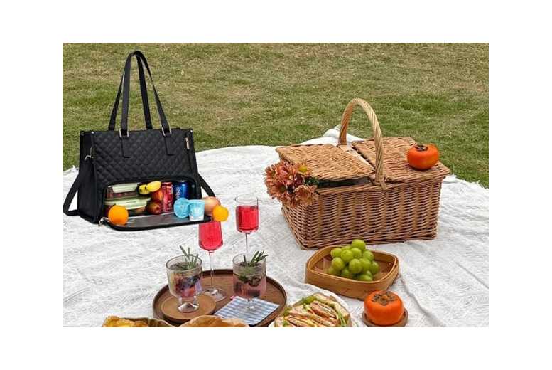 Khaki 2-in-1 Canvas Tote Bag & Wallet – Insulated Lunch Compartment, Multiple Pockets, 15.6″ Laptop Organiser | Wowcher