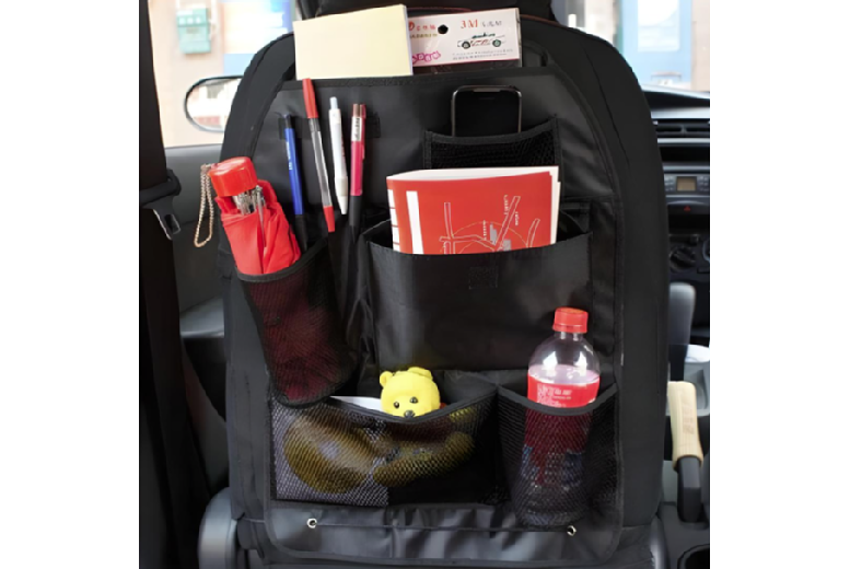 Multi Pocket Car Seat Organiser – Durable Nylon, Universal Fit, Sleek Black for Most Vehicles | Wowcher