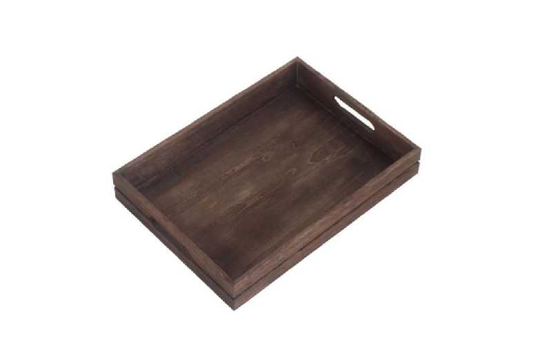 Dark Softwood Serving Tray with Handles – Elegant Tableware, Eco-Friendly, 24x33cm | Wowcher