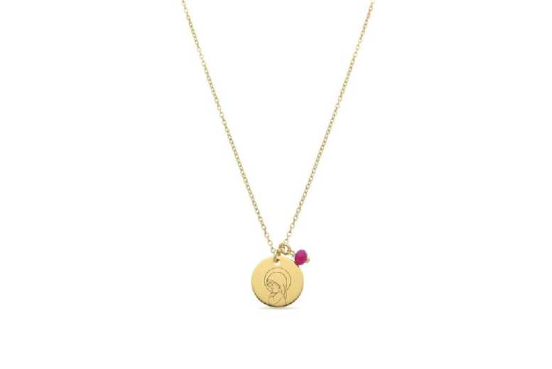 Sterling Silver & 18k Gold Girl’s Necklace with Pink Crystal Pendant – Adjustable Chain | Wowcher