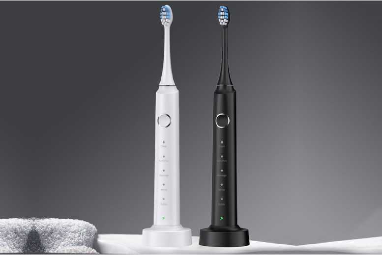 5-Mode Sonic Electric Toothbrush with Timer & 6 Replacement Heads – Travel-Friendly for Sensitive Gums & Whitening | Wowcher
