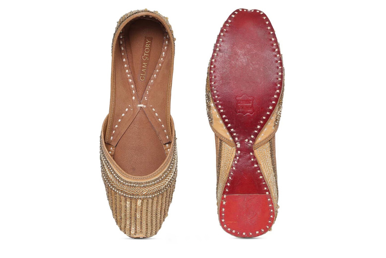 Black Women’s Gold Beaded Leather Punjabi Jutti – Handmade, Traditional, Party Wear | Wowcher