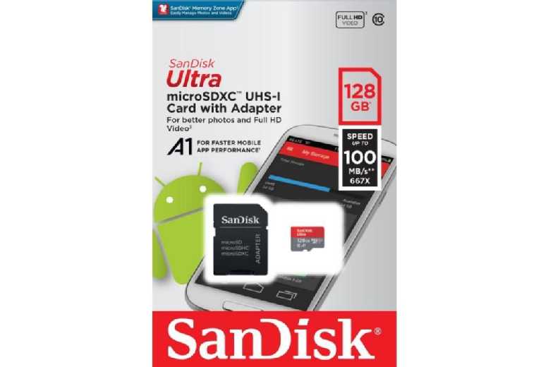 Sandisk 128GB Micro SD Card with Adapter – High-Speed Storage for Home Cinema, 4K Video & Smart Devices | Wowcher
