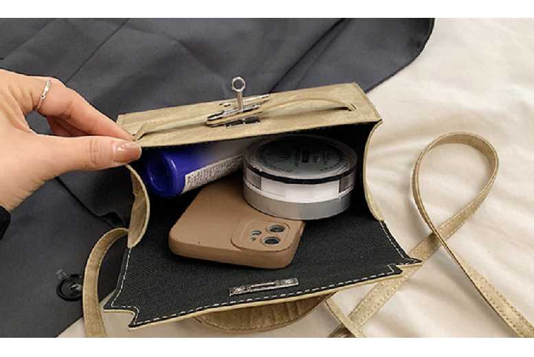 Unisex Blue Mini Birkin- Vegan Leather Crossbody Satchel Bag – Adjustable Strap, Secure Lock, Compact Size | Wowcher