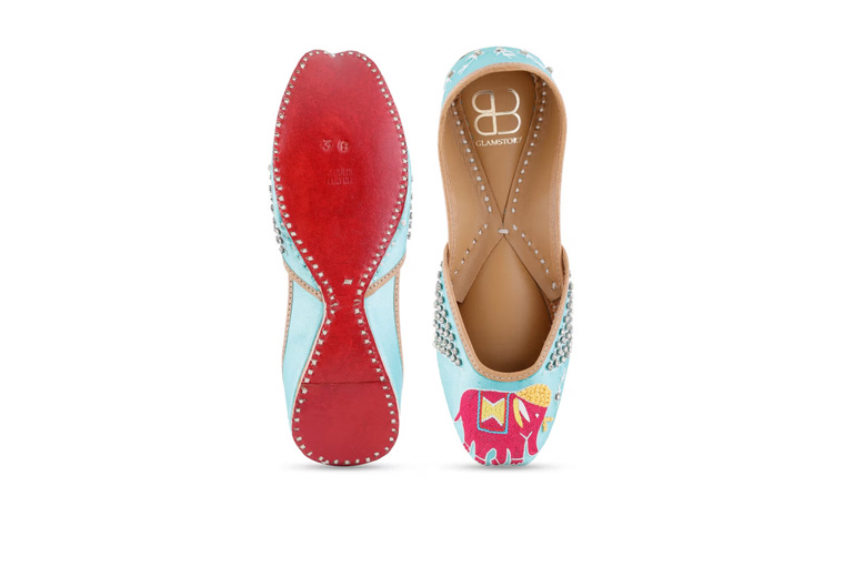 Blue Women’s Leather Embroidered Punjabi Jutti – Handcrafted Ethnic Flats | Wowcher