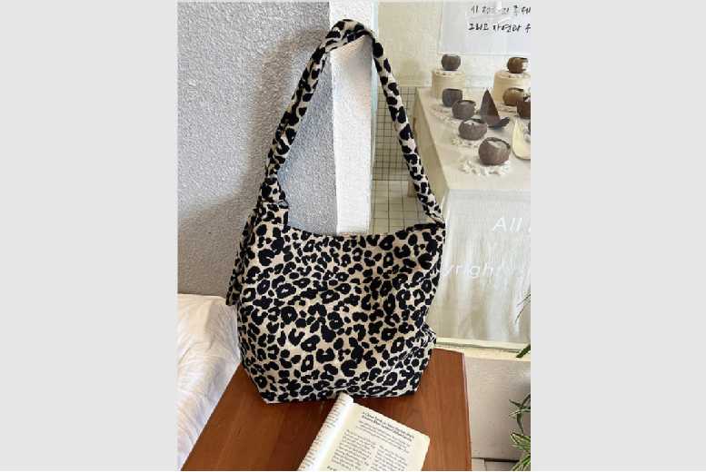 Black Leopard Print Canvas Shoulder Bag for Women – Large Capacity, Adjustable Strap, Everyday Tote | Wowcher