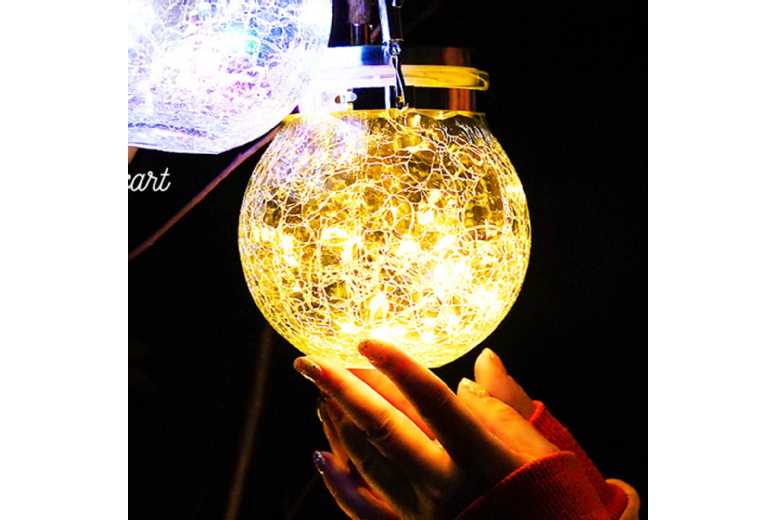 Solar LED Hanging Lantern – 30LED, Waterproof Glass Bottle Outdoor Light | Wowcher