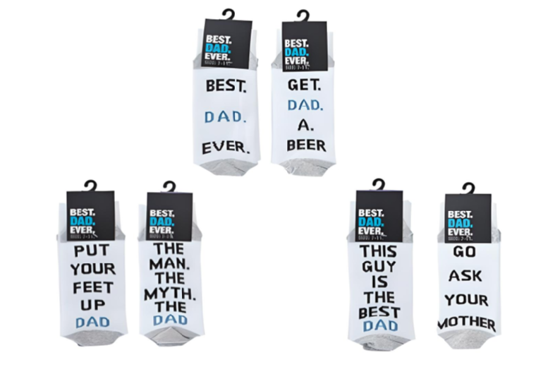 Women’s Black Best Dad Ever Cotton Crew Socks – 1 to 4 Pairs, Fun Slogan Gift for Men, UK Size 7-11 | Wowcher