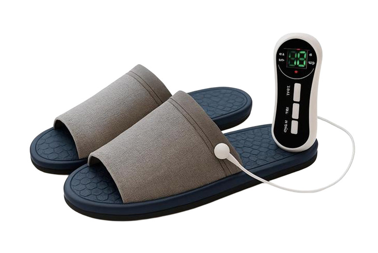 Unisex Black EMS Foot Massager Slippers – 8 Modes, 19 Intensities & Remote Control | Wowcher