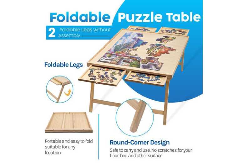 Luxury Foldable Wooden Puzzle Table for Kids & Families – Creative Play, Ages 6+, Educational Toy Table | Wowcher