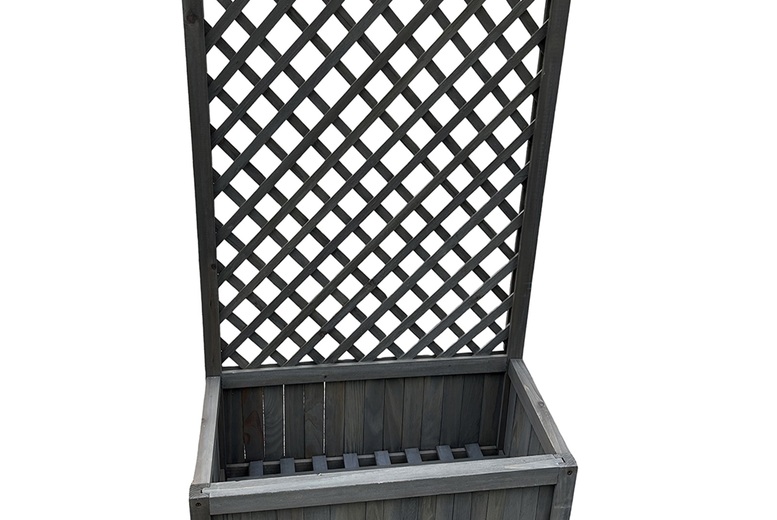 Grey Wooden Lattice Planter with Trellis – Solid Fir Outdoor Flower Pot | Wowcher
