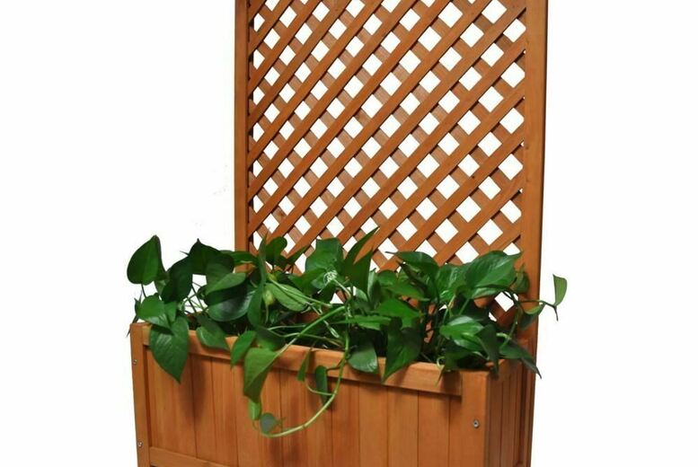 Wooden Garden Planter with Trellis – Durable Outdoor Vine Pot & Lattice Feature | Wowcher