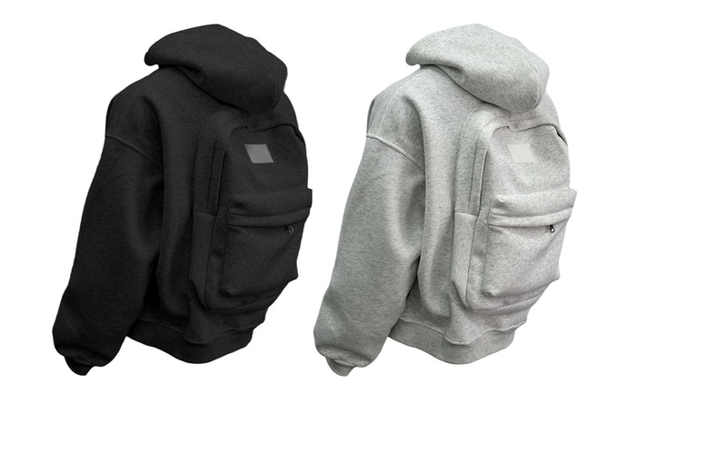 Unisex Black Trending 2-in-1 Backpack Design Hooded Sweatshirt – 5 Sizes, 2 Colours | Wowcher Unisex Black Trending 2-in-1 Backpack Design Hooded Sweatshirt – 5 Sizes, 2 Colours | Wowcher