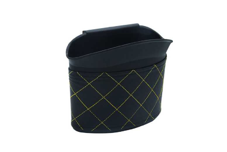 Waterproof Car Trash Can Storage Bin – Black with Yellow Line, Large Capacity, Portable | Wowcher