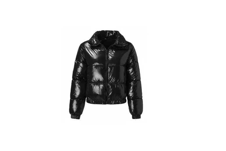 Black Women's Shiny Metallic Cropped Down Jacket - 5 Sizes, 9 Colours | Wowcher