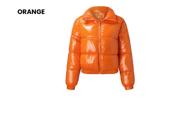 Women's Shiny Metallic Cropped Down Jacket, 2XL-UK14, Orange | Wowcher