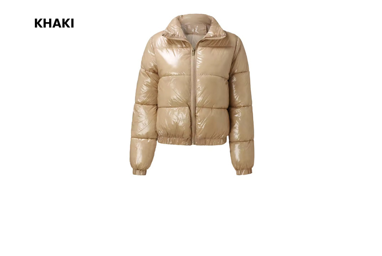 Women's Shiny Metallic Cropped Down Jacket, 2XL-UK14, Khaki | Wowcher