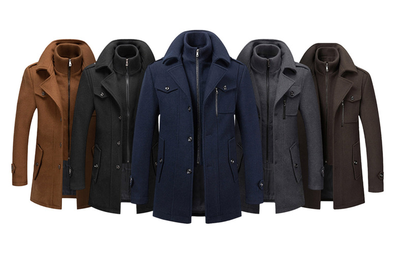 Men’s Mid-Length Wool Blend Winter Coat with Double Collar – Versatile Smart-Casual Outerwear | Wowcher