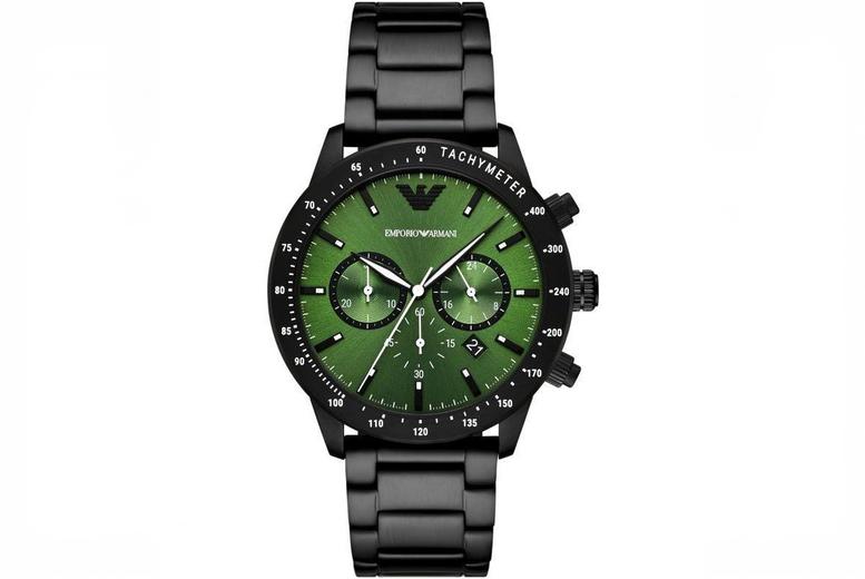 Emporio Armani AR11472 Stainless Steel Chronograph Green Dial Watch | Wowcher