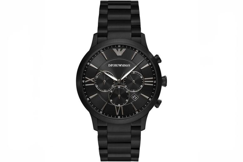Emporio Armani AR11349 Stainless Steel Watch with Chronograph Black Dial + 1-Year Warranty Included | Wowcher