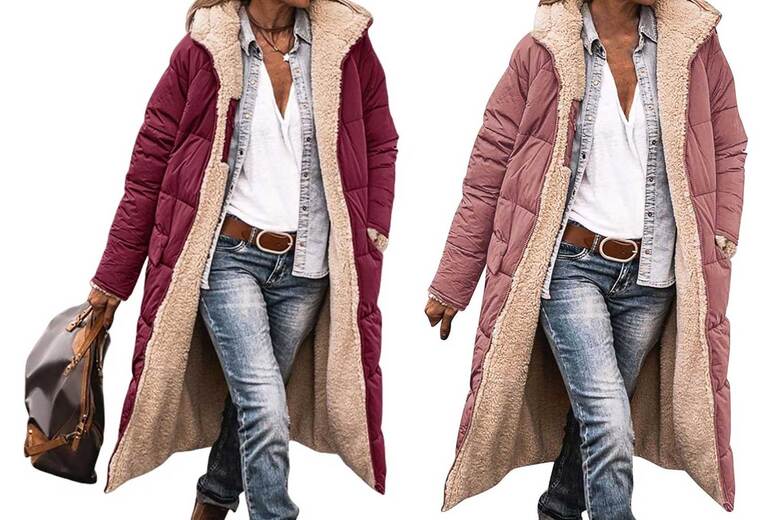 Brown 2-in-1 Reversible Women’s Long Double-Sided Hooded Cotton Jacket – Plush Lining & Hooded – 6 Sizes & 9 Colours | Wowcher