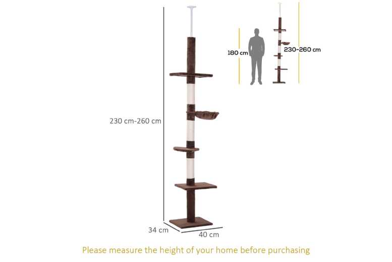 PawHut Multi-Level Cat Tree with Plush, Sisal Scratching Posts & Space-Saving Ceiling Mount | Wowcher