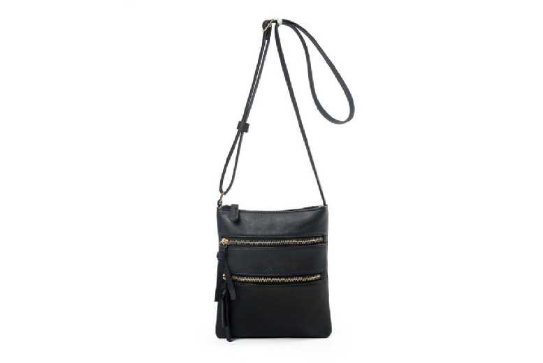 Black: Crossbody Purse Bag Multi Pocket Zipper Purse for Women Gift | Wowcher