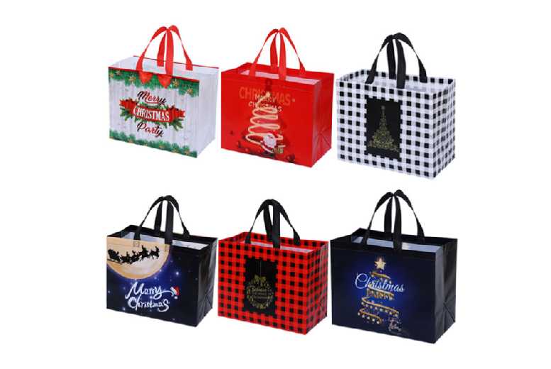 6Pcs Christmas Gift Tote Bags with Handles – Festive Reusable Sacks for Kids & Family | Wowcher