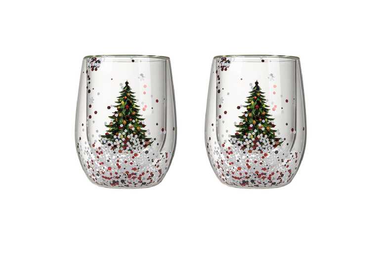 2Pcs 300ml Double-Wall Christmas Tree Glass Mugs – Festive Insulated Drinkware | Wowcher