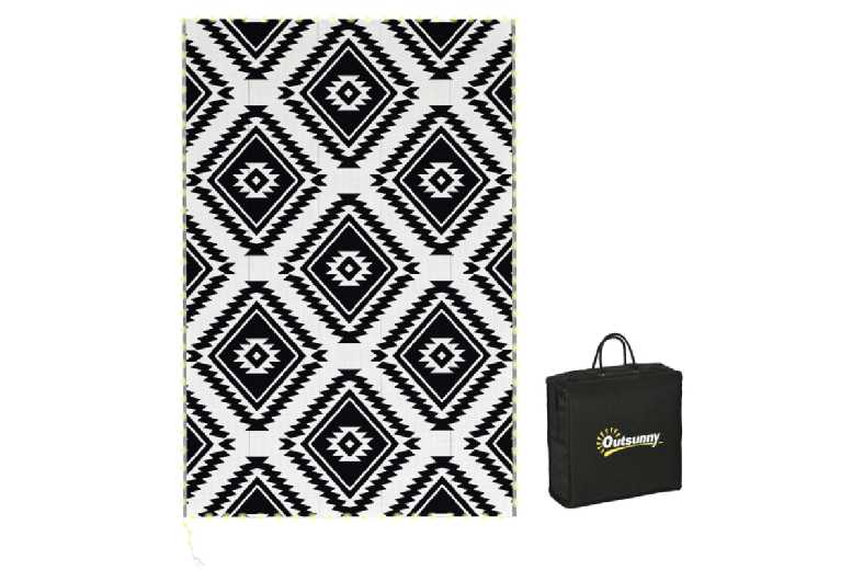 Outsunny Reversible Outdoor Rug 182x274cm with LED String Lights - Weather-Resistant Patio Decor | Wowcher