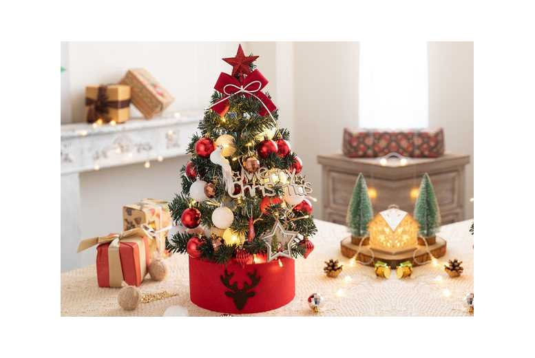 60cm Pre-Lit Artificial Mini Desktop Christmas Tree with LED Lights & DIY Ornaments | Wowcher