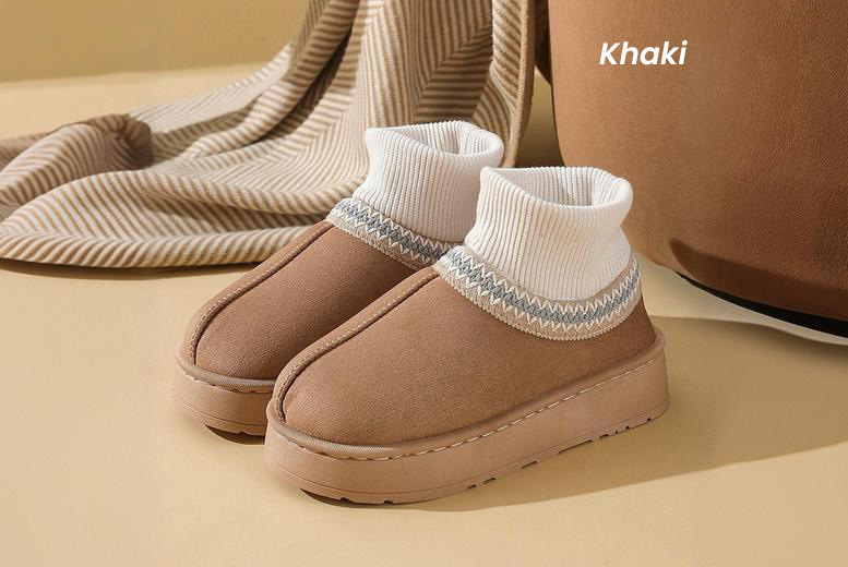 Women's Warm Platform Boots with Plush Fur Interior, UK2-3, Khaki | Wowcher